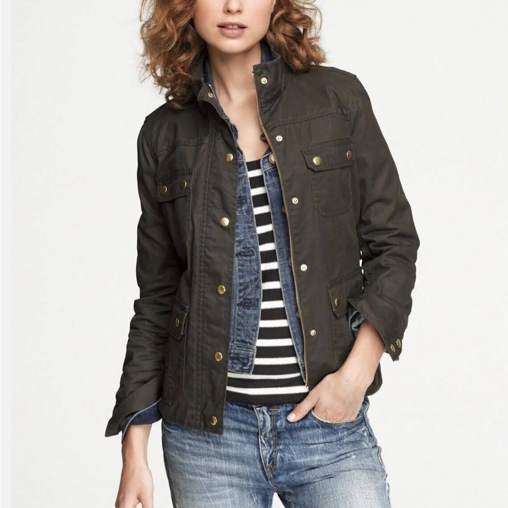 J Crew Black Wax Canvas Field Cargo Jacket Sz M